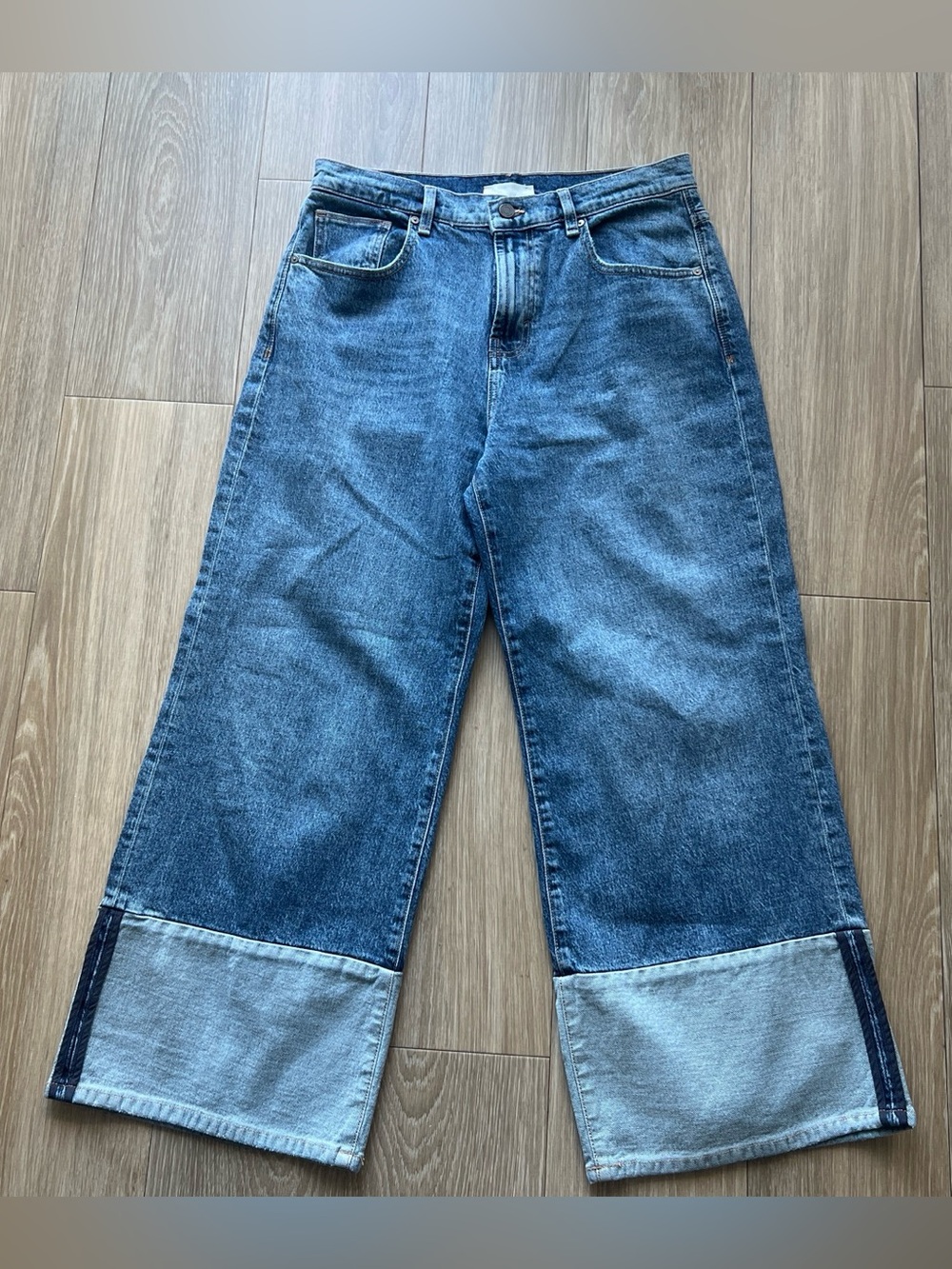Habitual Dark Blue Wide-Leg Cuffed Jeans